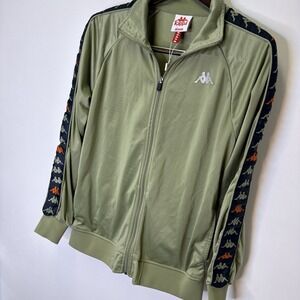 KAPPA Women's Track Jacket Green Slim Fit Logo Sleeve Hipster Skater Size Medium